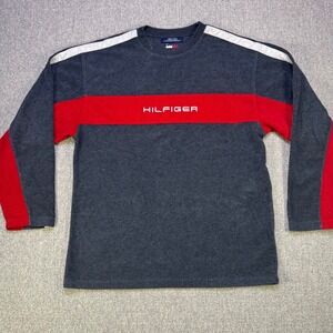 Tommy Hilfiger‎ Colorblock Logo Crewneck Pullover Sweatshirt Gray Red XL